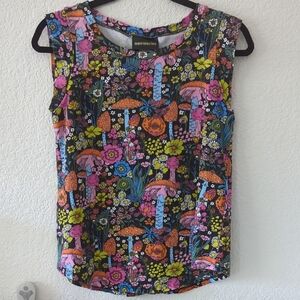 Nooworks Black Floral & Mushroom Print Sleeveless Top